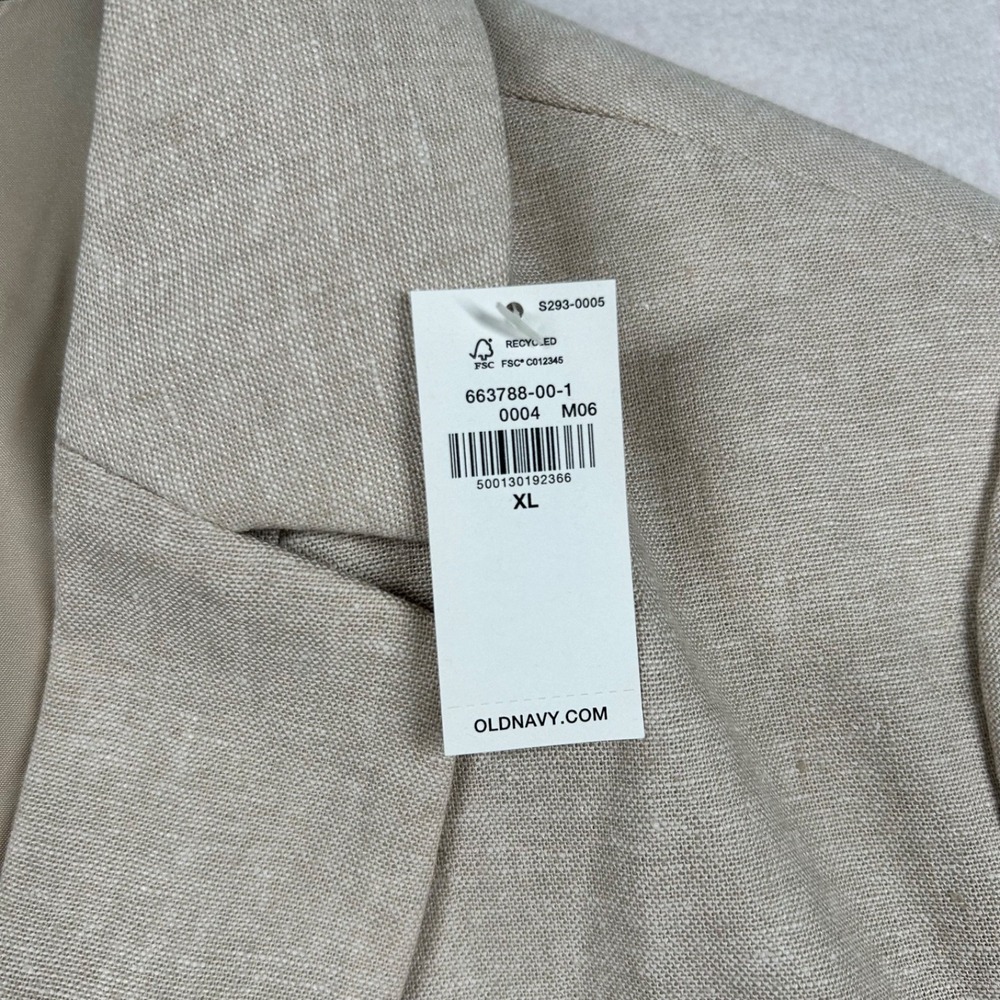 Old Navy Blazer Womens XL Linen Blend Taylor Fitted Rayon Beige Wheat Career - Picture 4 of 10